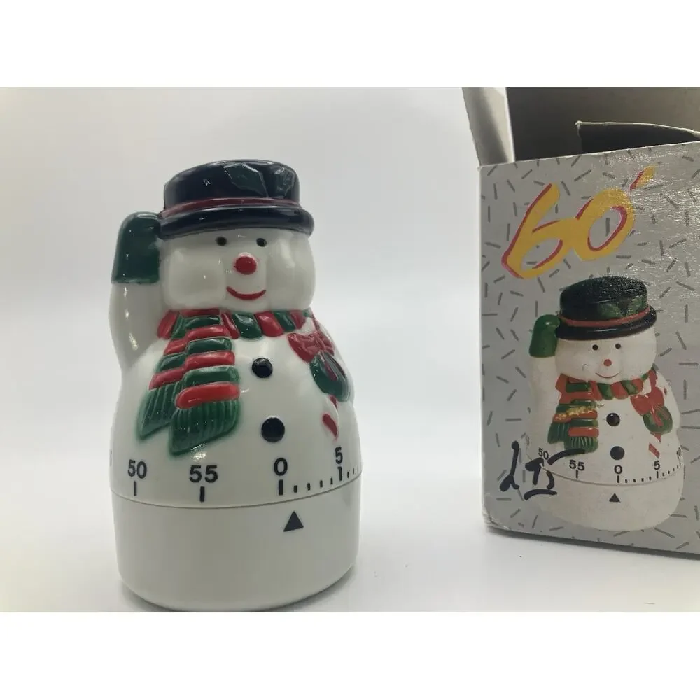 Snowman Ceramic Mechanical Kitchen Timer 60-Min Countdown Vintage Christmas